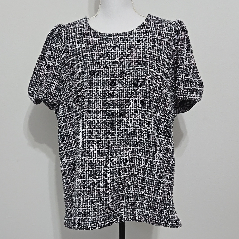 Women's Black and White Tweed Top